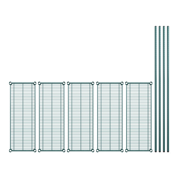 A row of metal bars and wire racks with metal rods.