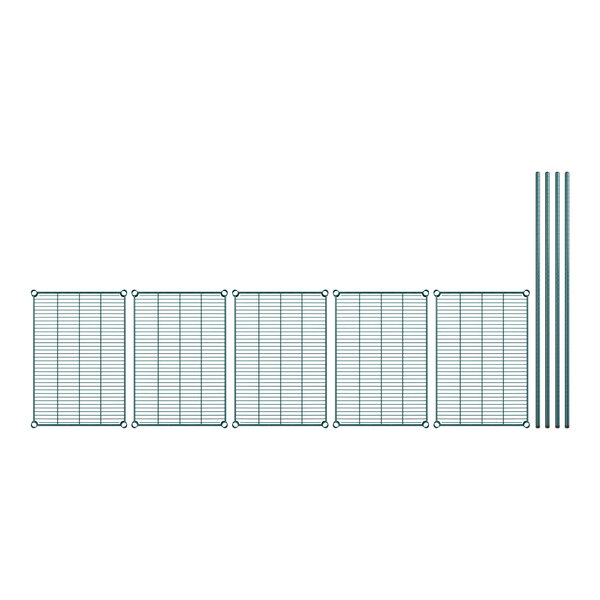 A wire shelving kit with wire mesh panels and poles.