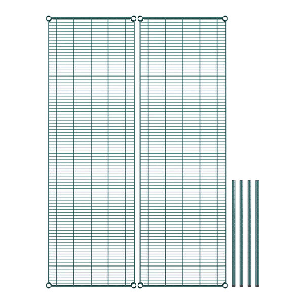 A close-up of a Regency green wire mesh grid with metal rods.