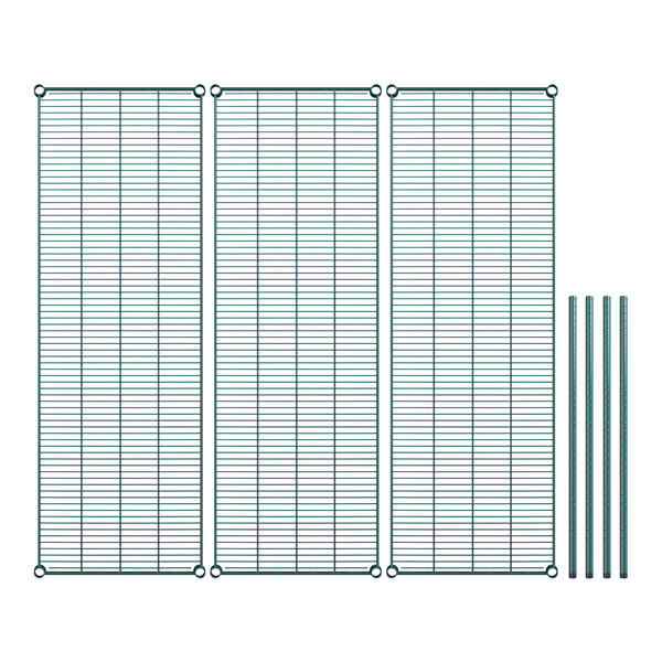 A group of wire mesh panels with metal rods with a white background.