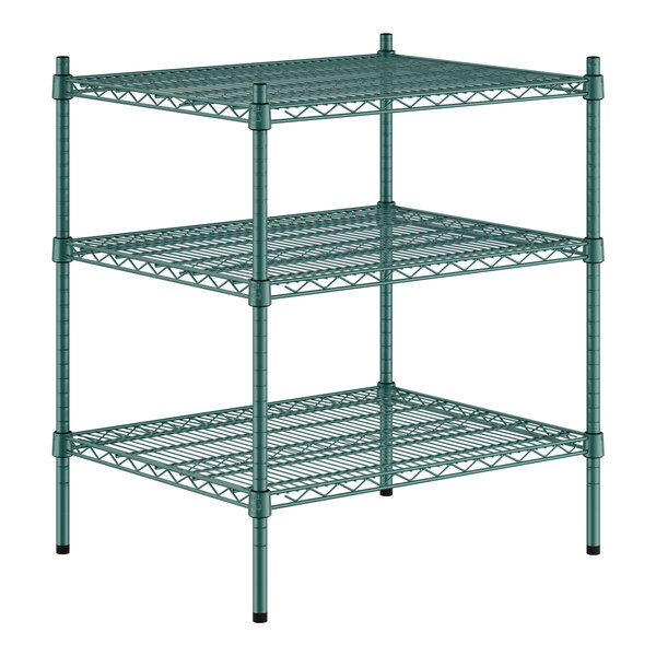 A green Regency wire shelving kit with three shelves.