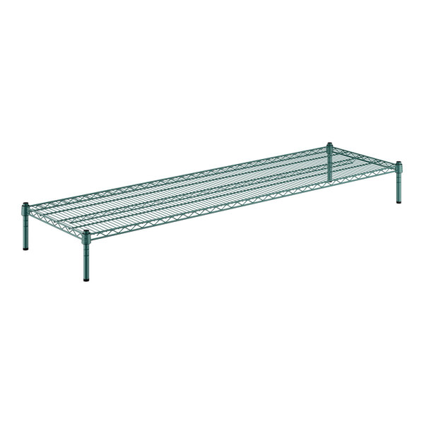 A Regency green wire shelf kit with green metal shelves.