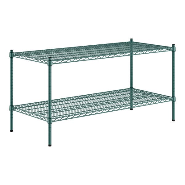 A green Regency wire shelving kit with two shelves.