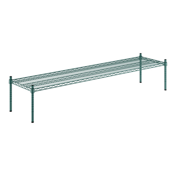 A Regency green metal wire shelf kit on legs.