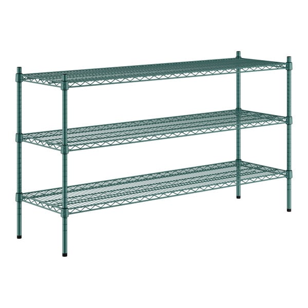 A Regency green wire shelving kit with three shelves.