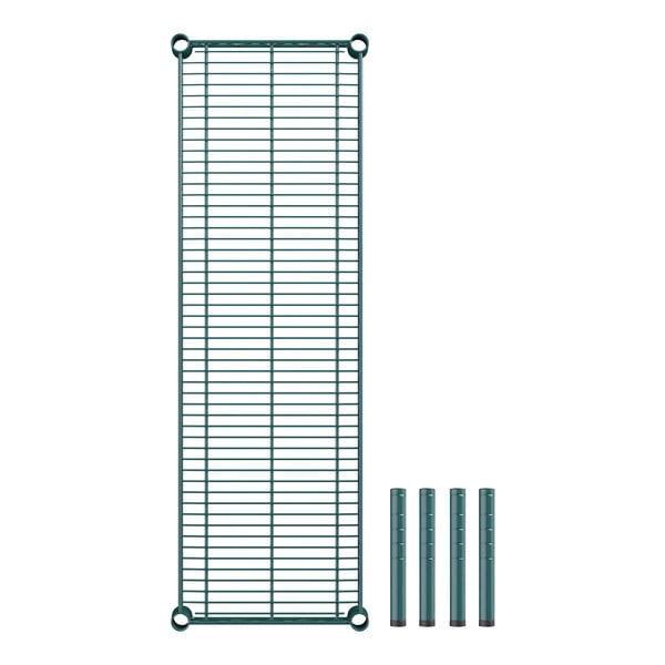 A Regency green metal wire rack with four metal poles.