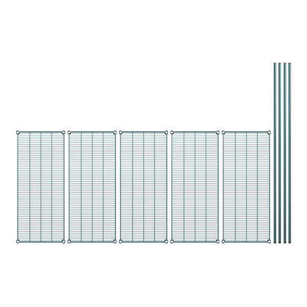 A row of green grids with metal bars.