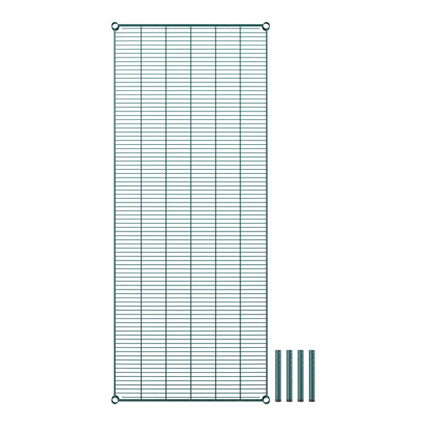 A green wire mesh grid with metal rods.
