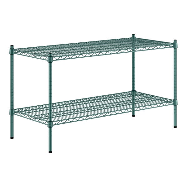 A green metal Regency wire shelf kit with two shelves.