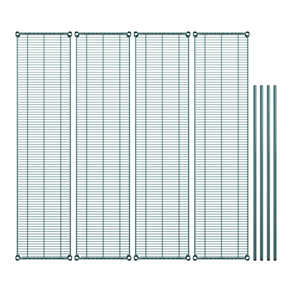 A row of metal grids with several metal bars.