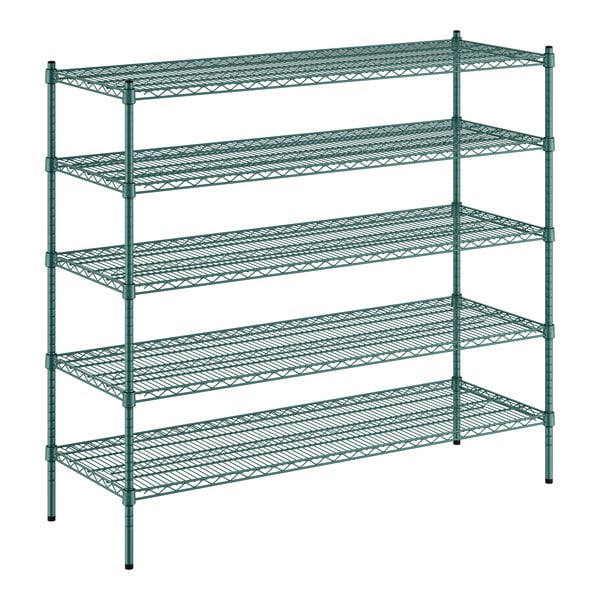 A green Regency wire shelving kit with 5 shelves.