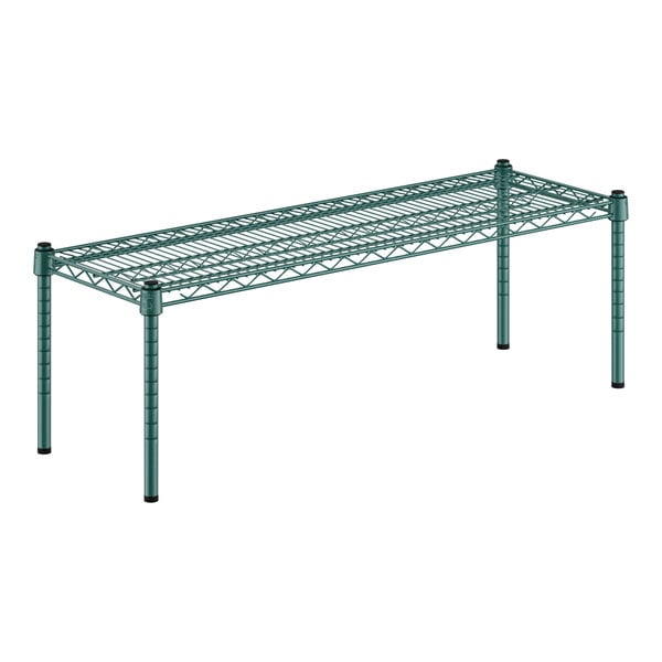 A green metal shelf with 14" metal legs.