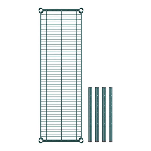 A Regency green metal wire shelf kit with poles.
