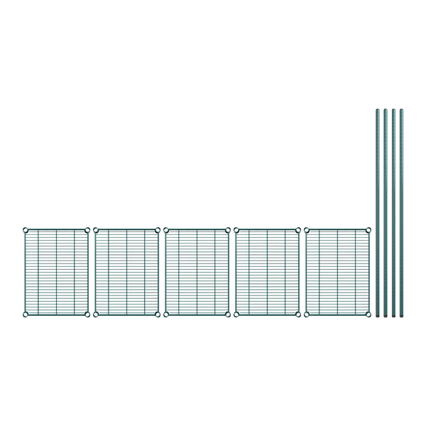 A Regency green wire shelving kit with five shelves.