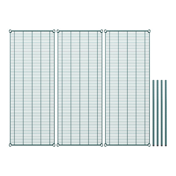 Regency green wire shelving kit with three shelves.
