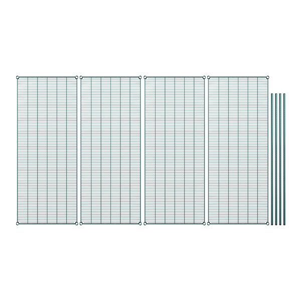 A close-up of a green epoxy Regency wire shelving kit.