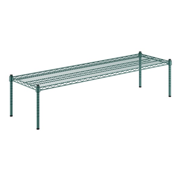 A Regency green metal wire shelf kit on legs.