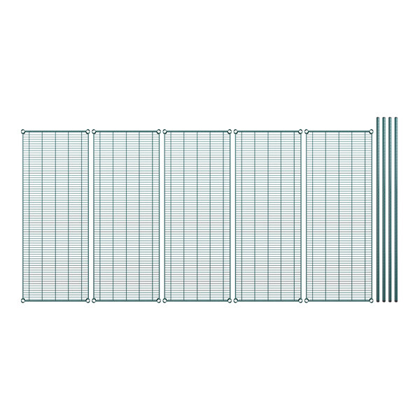 A wire mesh fence with green wire mesh panels and poles.