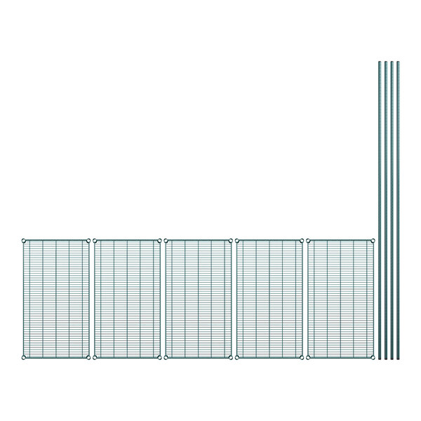 A row of wire mesh panels with metal poles.