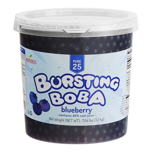 A container of Bossen Pure25 Blueberry Bursting Boba.