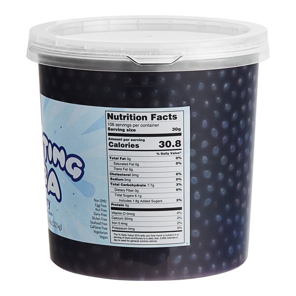 A container of Bossen Blueberry Bursting Boba with a white label.