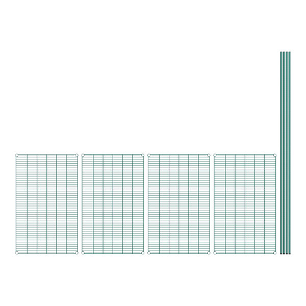 A grid of green wire mesh shelves.