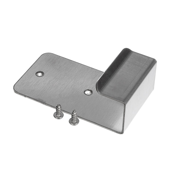 A stainless steel Follett Corporation ice shovel bracket with screws.