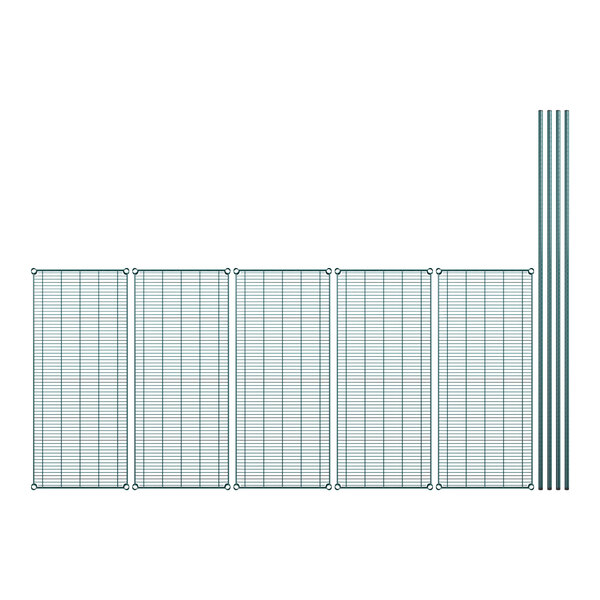 A Regency wire shelving kit with green epoxy shelves and poles.