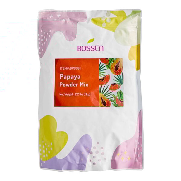 A white bag of Bossen papaya powder mix with a red label.