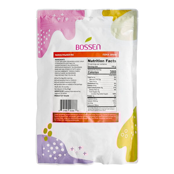 A white package of Bossen Papaya Powder Mix with a colorful design.