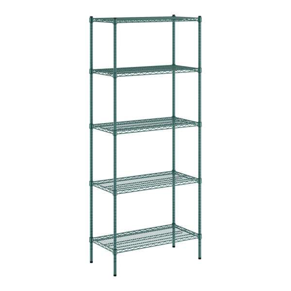 A green wire Regency 5-shelf kit with shelves.