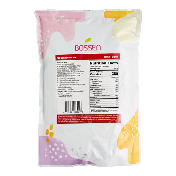 A white bag of Bossen Red Bean Powder with a yellow and red label.