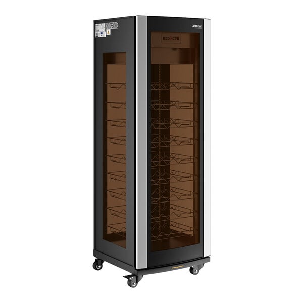 A single section glass-sided wine merchandiser with multiple shelves for bottle storage.