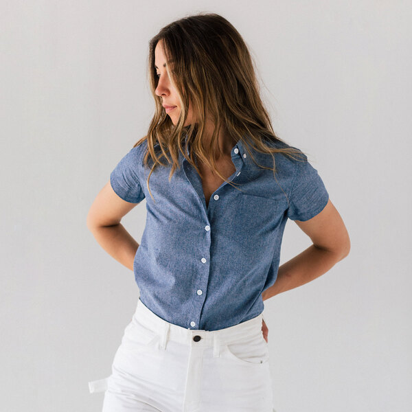 Stock Mfg. Co. Women's Blue Short Sleeve Chambray Shirt - 2X