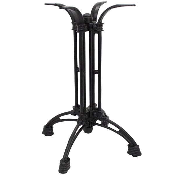 a black metal stand with four legs