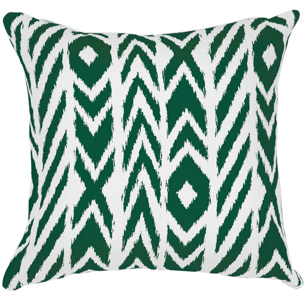 An Astella Fire Island Jade throw pillow with a geometric pattern in green and white.