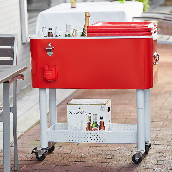 Choice 65 Qt. Red Beverage Cooler Cart 31 1/8" x 15 3/8" x 32 11/16"
