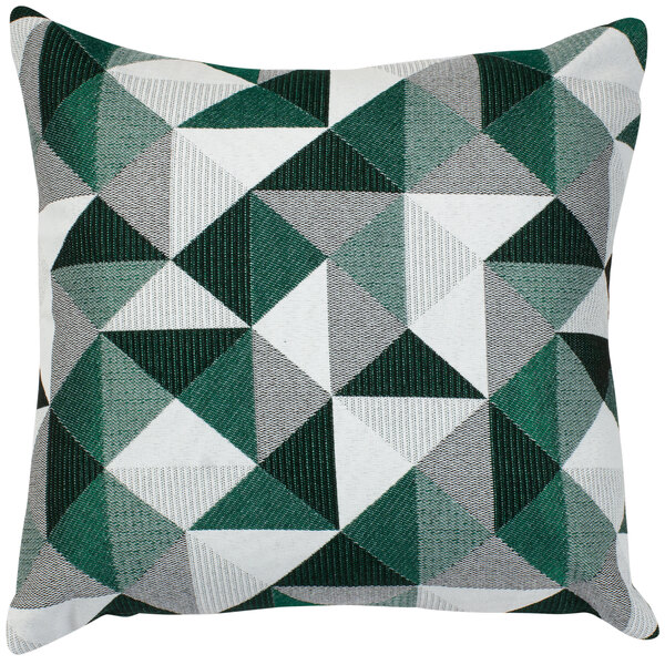 An Astella green and white geometric triangle throw pillow.