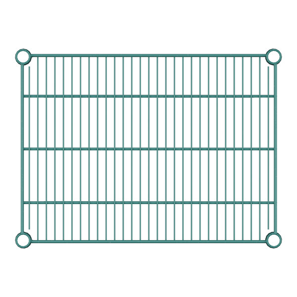 A close-up of a green metal grid on a Regency wire shelf.