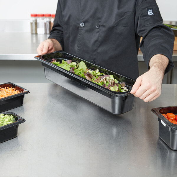 Cambro 24LPCW110 Camwear® 1/2 Size Long Black Polycarbonate Food Pan - 4" Deep