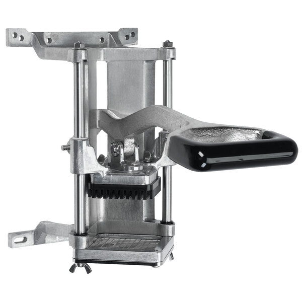 A Global Solutions by Nemco heavy-duty metal and plastic wall mounted French fry cutter with a black handle.