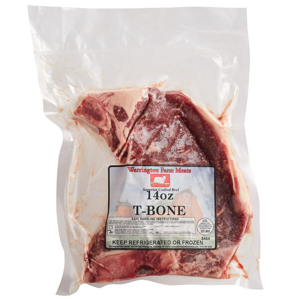 Warrington Farm Meats 14 Oz. Frozen T-Bone Steak - 12/Case