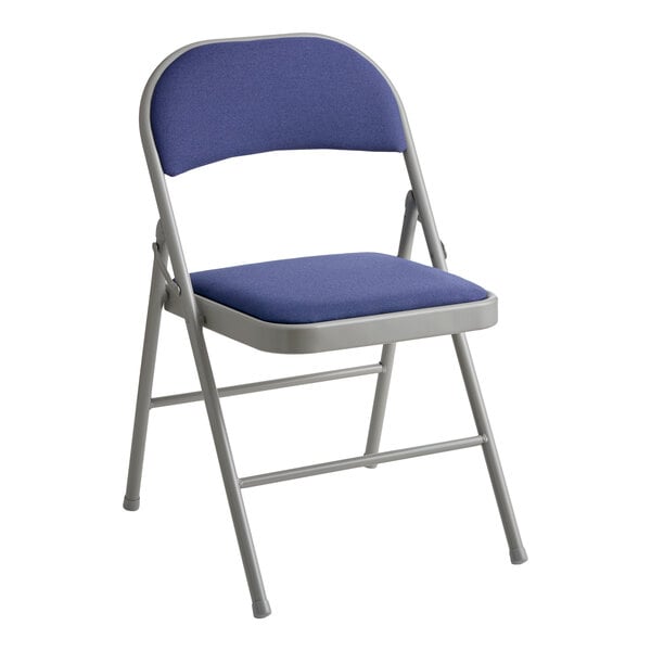 Lancaster Table & Seating Blue Fabric Folding Chair with Padded Seat