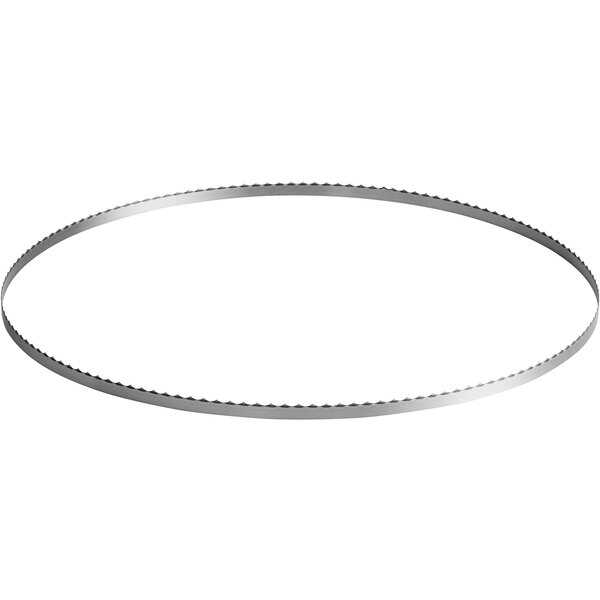 A 72" steel band saw blade for boneless meat.
