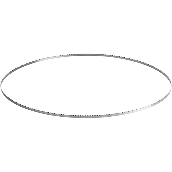 A 126" circular band saw blade with a curved edge.