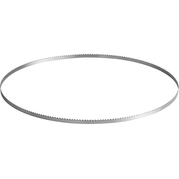 A 78" steel band saw blade with sharp tips.