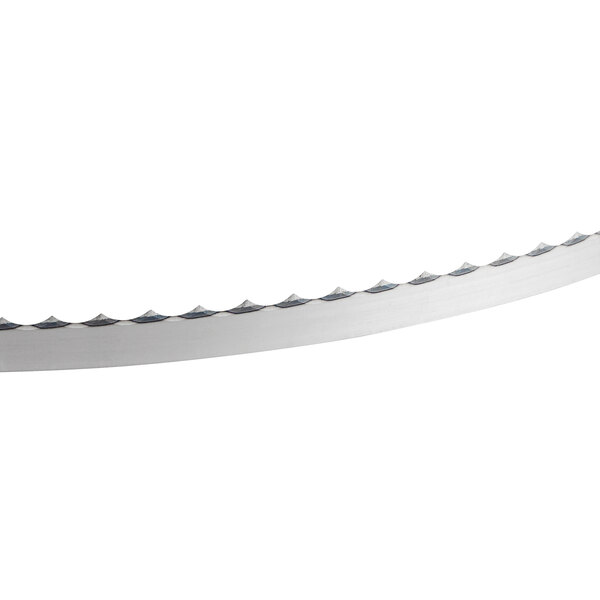 A 78" steel band saw blade with black stripes.