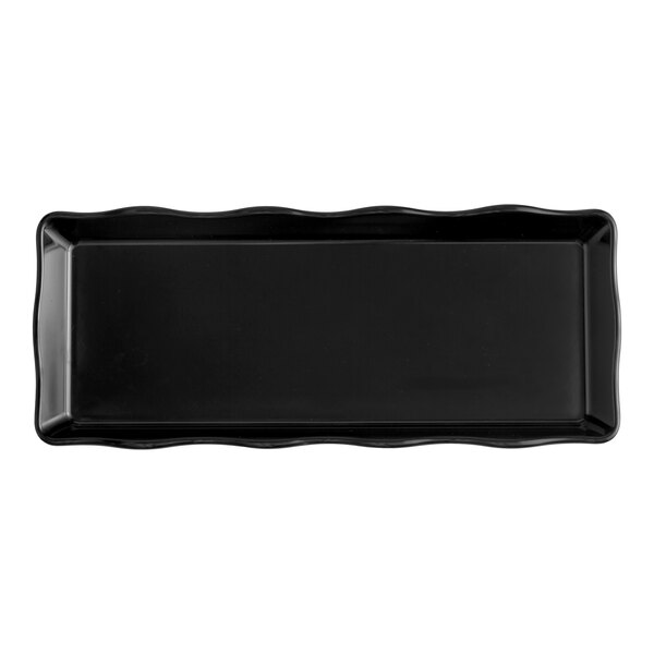 GET ML-154-BK Osslo Bake and Brew 14" x 5 1/2" Black Scalloped Melamine Rectangular Display Tray - 6/Pack