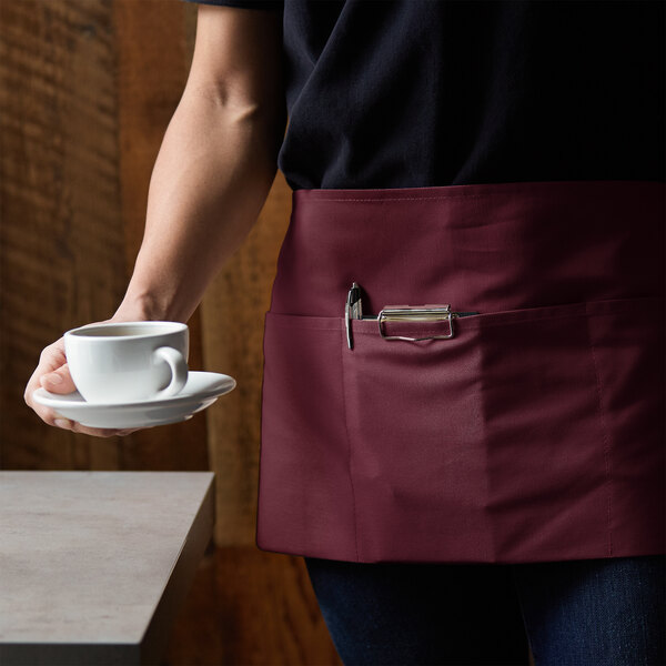 Choice Burgundy Standard Waist Apron with 3 Pockets 12"L x 26"W