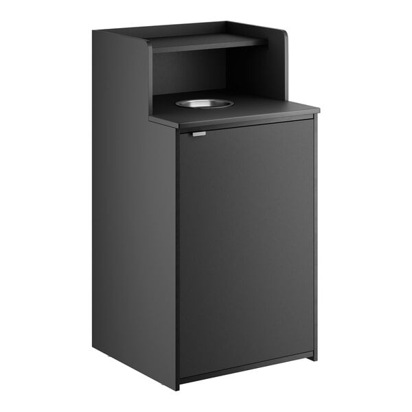 Lancaster Table & Seating Waste 32 Gallon Black Waste Receptacle Enclosure with Drop Hole and Tray Shelf